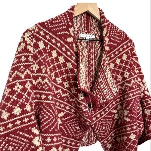 CAbi Red and Cream Knit Poncho